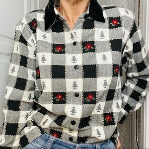 VTG Velvet Collar Western Gingham Plaid Button Down Shirt